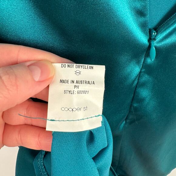 Cooper St. Peacock Green Strapless Satin Ruched Front A-Line Mini Dress Women 10 - Picture 7 of 11